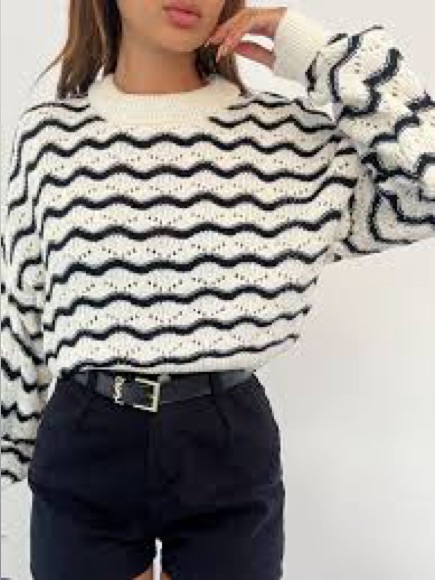Cyrus Cream & Black Knit Sweater Size Xl